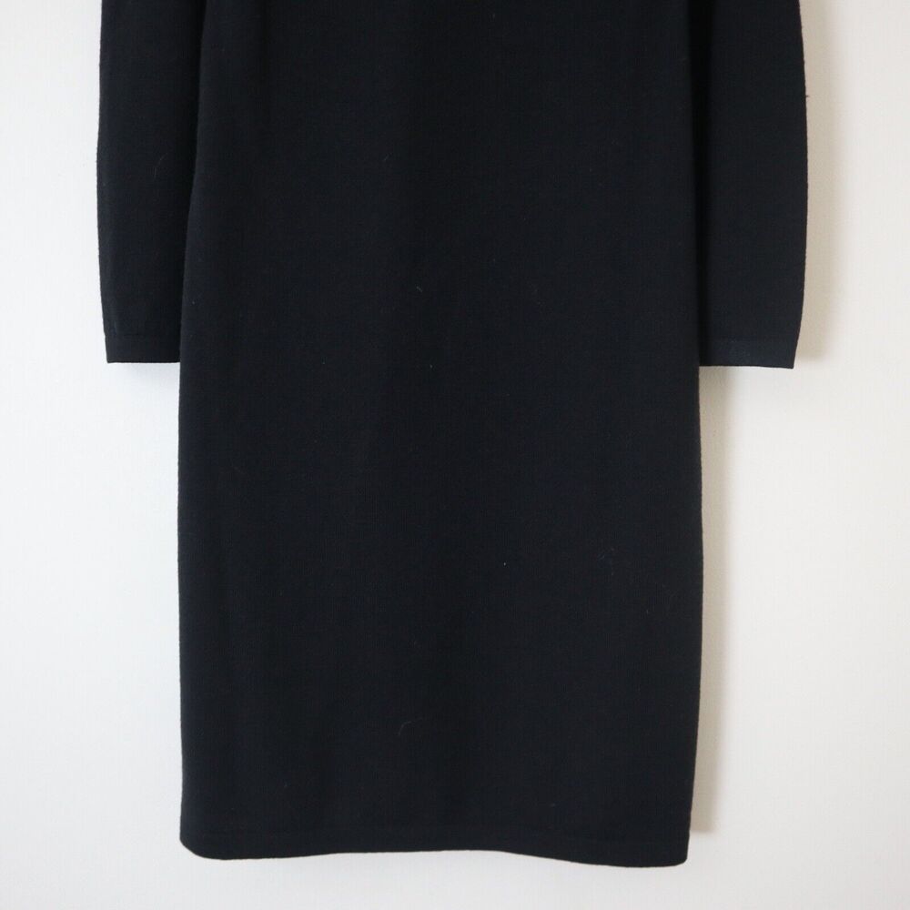 Garnet Hill Size XS Modern Merino Wool Sweater Dress Black Crew Neck Knee Length - Picture 11 of 12
